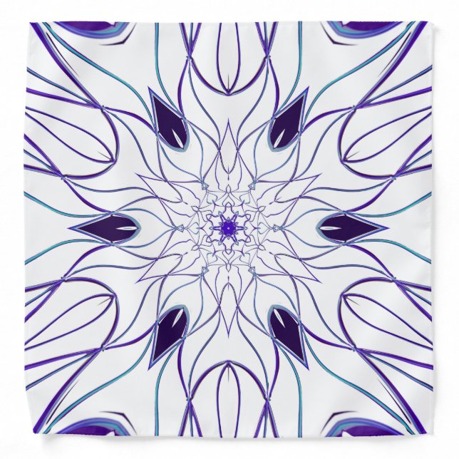 Cartoon Mandala Flower White and Purple Bandana (Front)