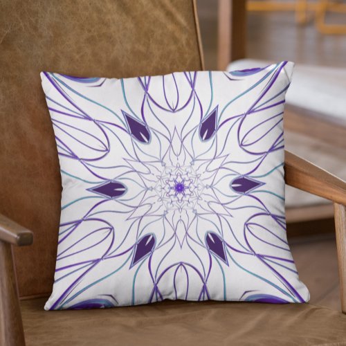 Cartoon Mandala Flower White and Purple Throw Pillow