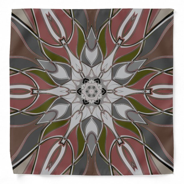 Cartoon Mandala Flower White Red and Green Bandana (Front)