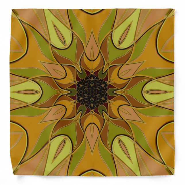 Cartoon Mandala Flower Yellow and Green Bandana (Front)
