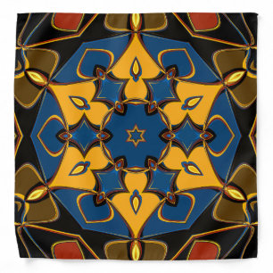 Cartoon Mandala Flower Yellow Blue and Orange Bandana