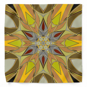Cartoon Mandala Flower Yellow Grey and Red Bandana