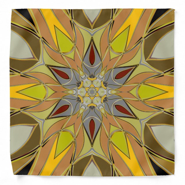 Cartoon Mandala Flower Yellow Grey and Red Bandana (Front)