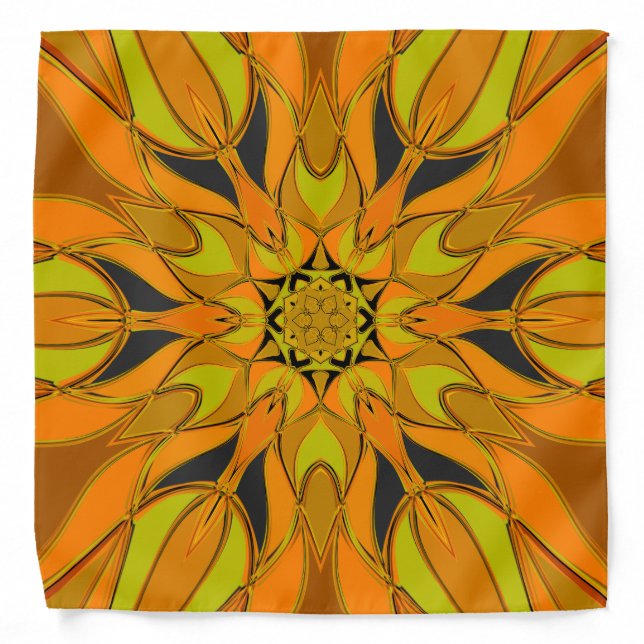 Cartoon Mandala Flower Yellow Orange and Blue Bandana (Front)