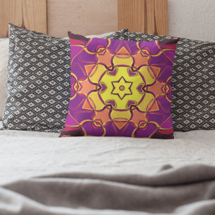 Cartoon Mandala Flower Yellow Orange and Pink Throw Pillow