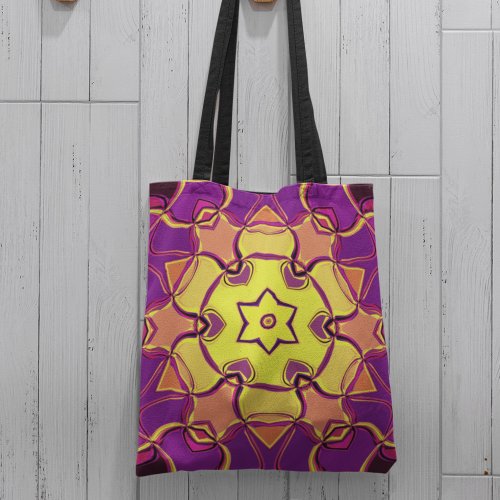 Cartoon Mandala Flower Yellow Orange and Pink Tote Bag