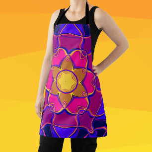 Cartoon Mandala Flower Yellow Pink and Blue Apron