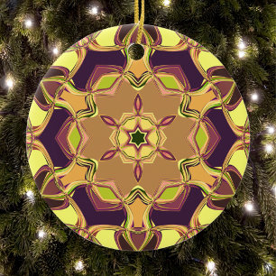 Cartoon Mandala Flower Yellow Purple and Orange Ceramic Ornament
