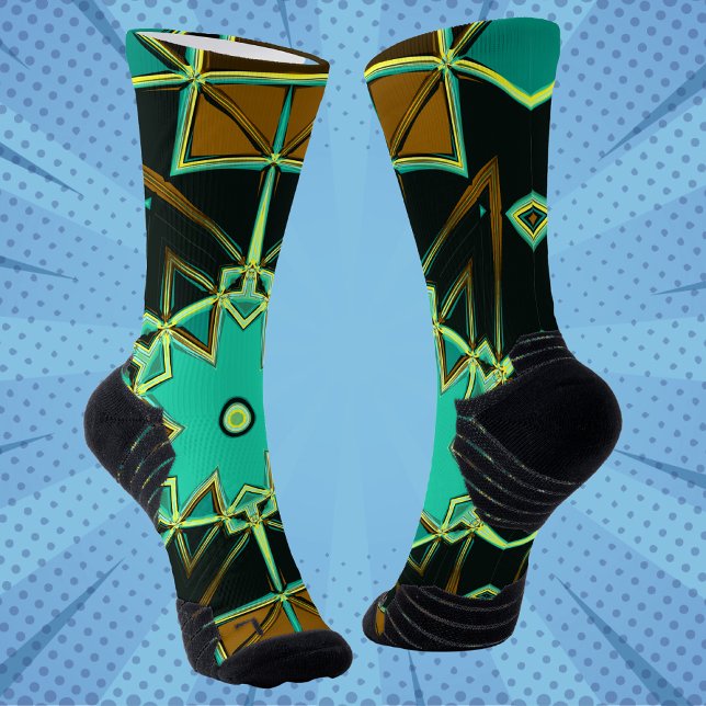 Cartoon Mandala Green Black and Yellow Socks (Creator Uploaded)