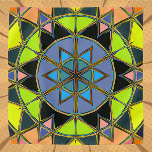 Cartoon Mandala Green Blue and Orange Bandana