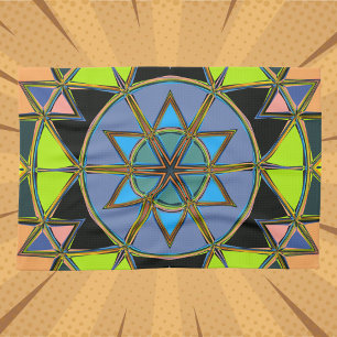 Cartoon Mandala Green Blue and Orange Kitchen Towel