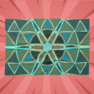 Cartoon Mandala Green Blue and Yellow Kitchen Towel