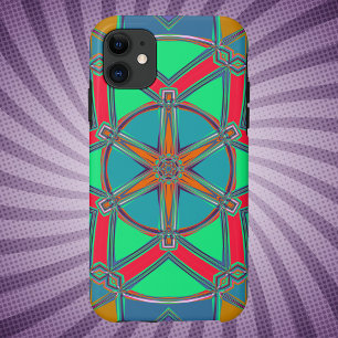 Cartoon Mandala Green Red and Blue iPhone 11 Case