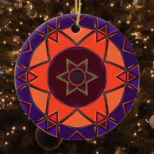 Cartoon Mandala Purple and Orange Ceramic Ornament