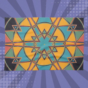 Cartoon Mandala Yellow Blue and Orange Kitchen Towel