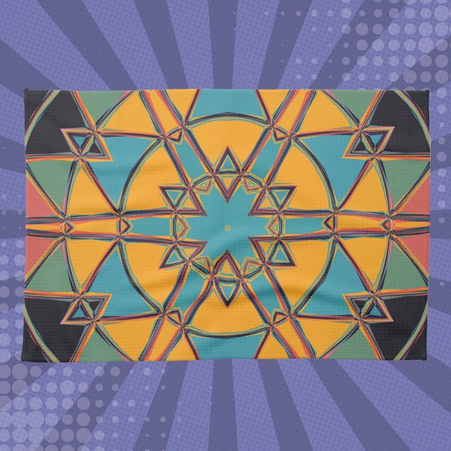 Cartoon Mandala Yellow Blue and Orange Kitchen Towel (Creator Uploaded)