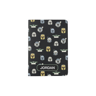 Cartoon Mandalorians and Grogu Head Pattern Passport Holder