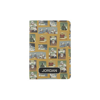 Cartoon Mandalorians and Grogu Scenes Pattern Passport Holder