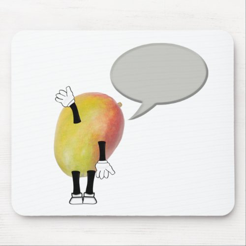 Cartoon Mango fruit waving with a speech bubble wi Mouse Pad