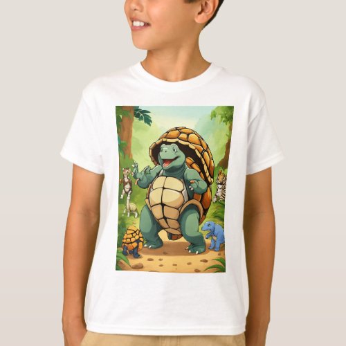 Cartoon many jungle animals applouded tortoise  T_Shirt