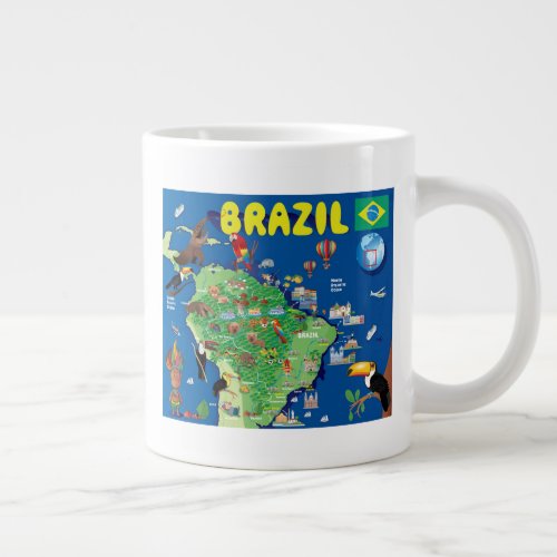 Cartoon Map of Brazil Giant Coffee Mug