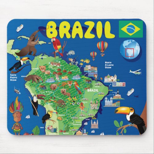 Cartoon Map of Brazil Mouse Pad