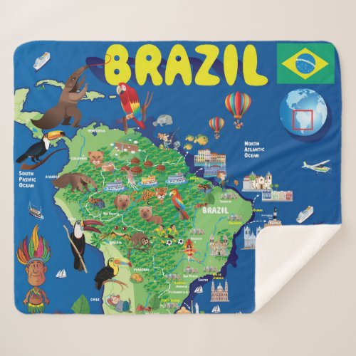 Cartoon Map of Brazil Sherpa Blanket