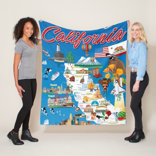 Cartoon Map of California Fleece Blanket
