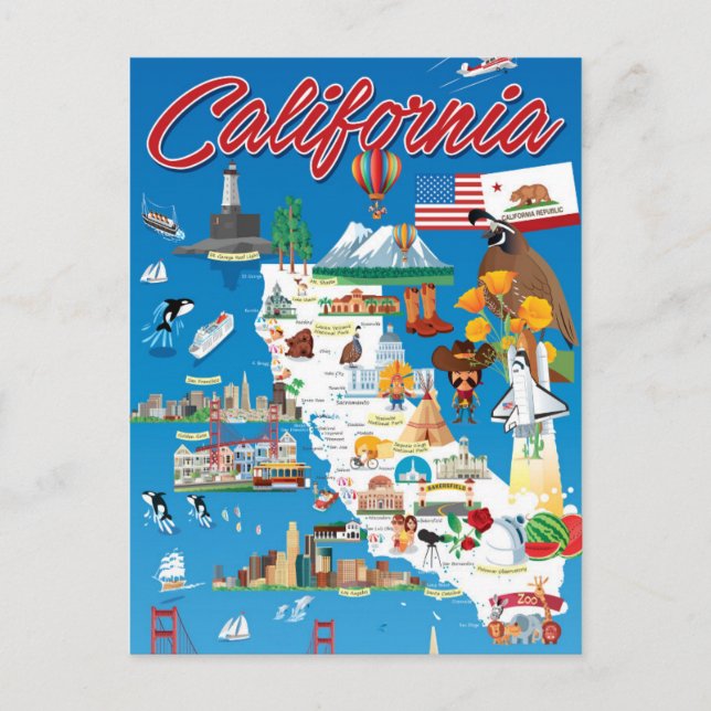 Cartoon Map of California Postcard (Front)