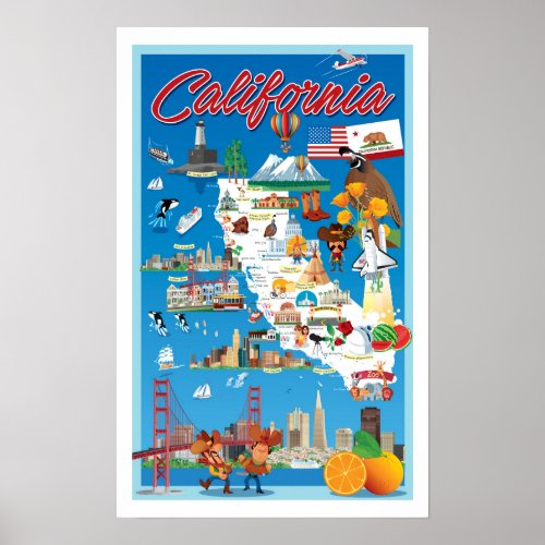 Cartoon Map of California Poster