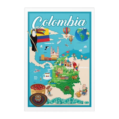 Cartoon Map of Colombia Acrylic Print