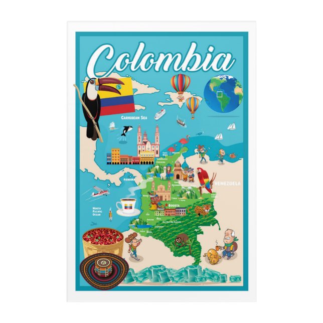 Cartoon Map of Colombia Acrylic Print (Front)