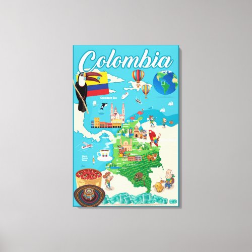 Cartoon Map of Colombia Canvas Print