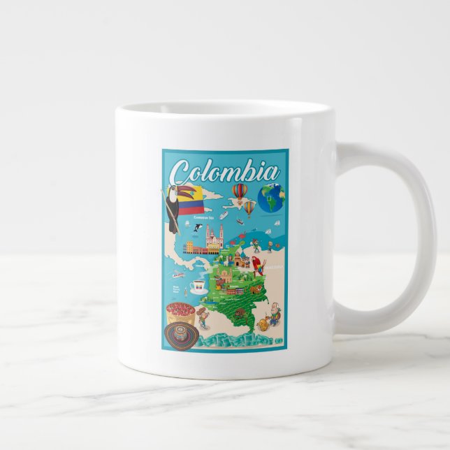 Cartoon Map of Colombia Giant Coffee Mug (Right)