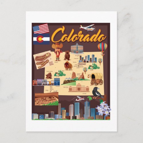Cartoon Map of Colorado Postcard