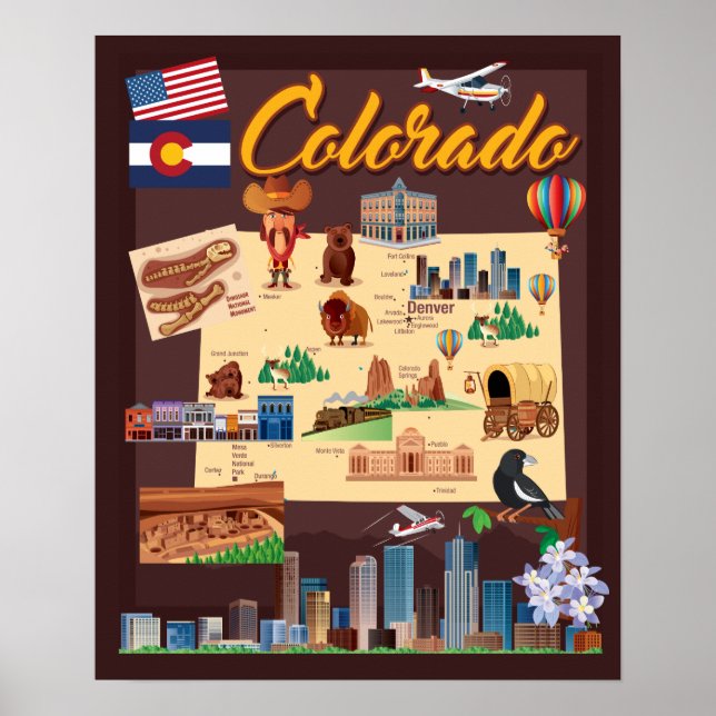 Cartoon Map of Colorado Poster (Front)