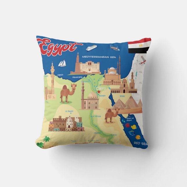 Cartoon Map of Egypt Throw Pillow (Front)
