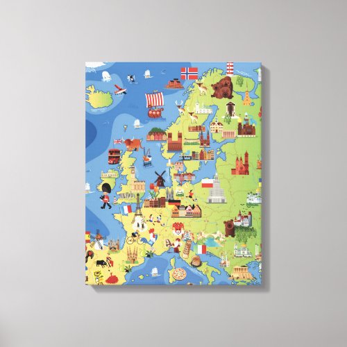 Cartoon Map of Europe Canvas Print