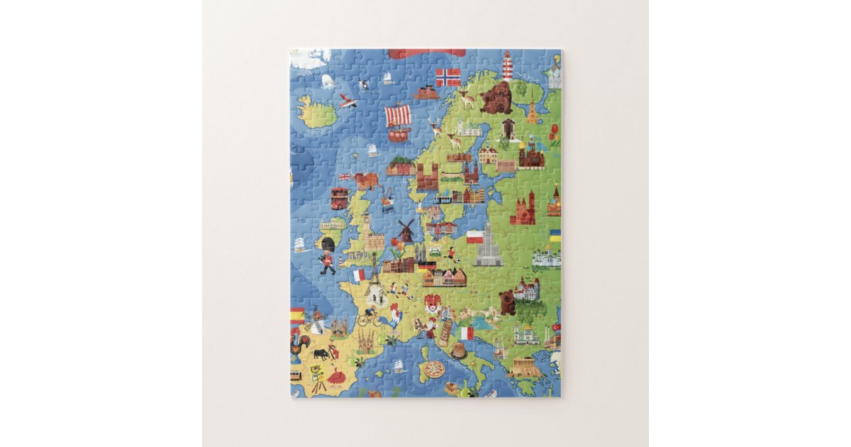 Cartoon Map of Europe Jigsaw Puzzle Zazzle