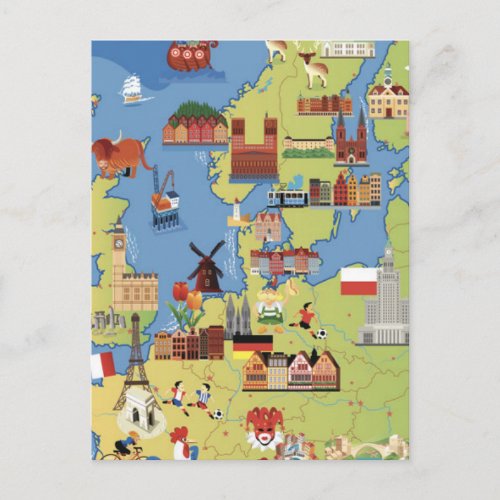 Cartoon Map of Europe Postcard