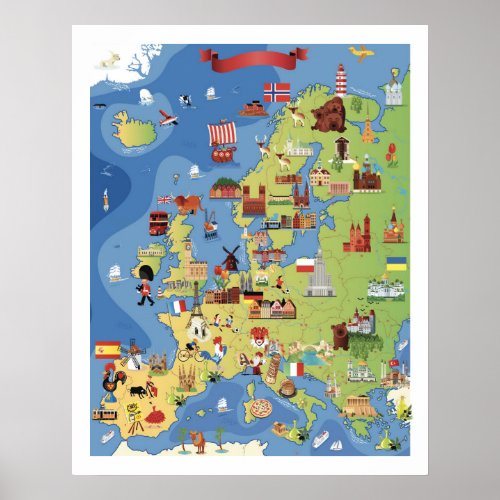 Cartoon Map of Europe Poster