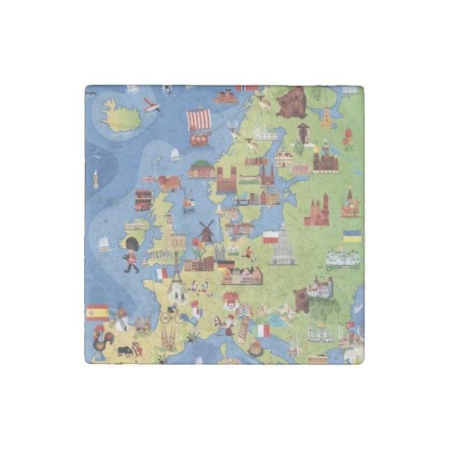 Cartoon Map of Europe Stone Magnet (Front)