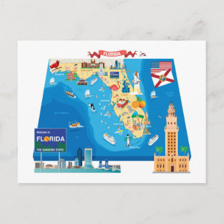 Cartoon Map of Florida Postcard
