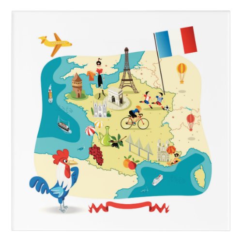 Cartoon Map of France Acrylic Print