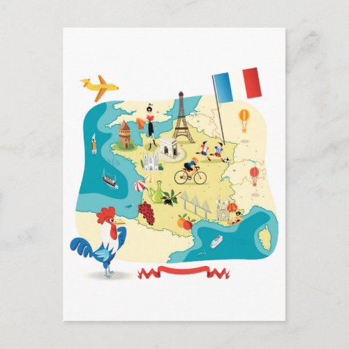 Cartoon Map of France Postcard