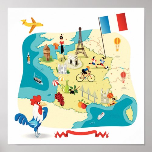 Cartoon Map of France Poster