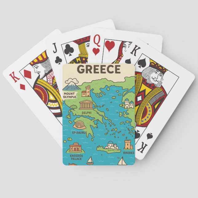 Cartoon Map of Greece – Illustrated Landmarks  Poker Cards (Back)