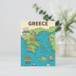 Cartoon Map of Greece – Illustrated Landmarks  Postcard
