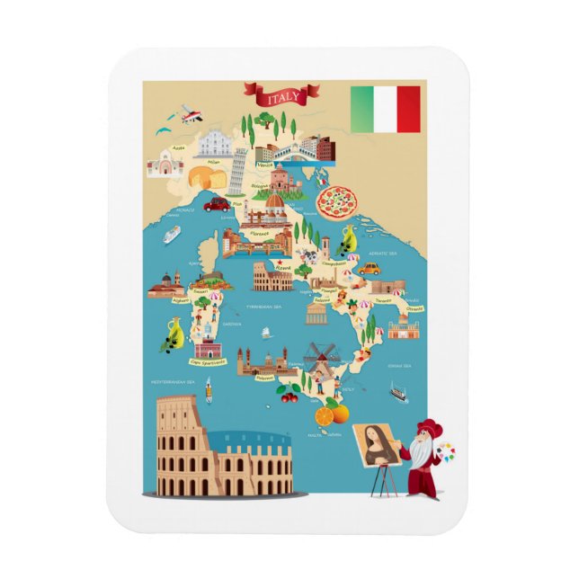 Cartoon Map of Italy Magnet (Vertical)