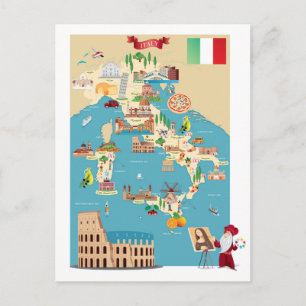Cartoon Map of Italy Postcard